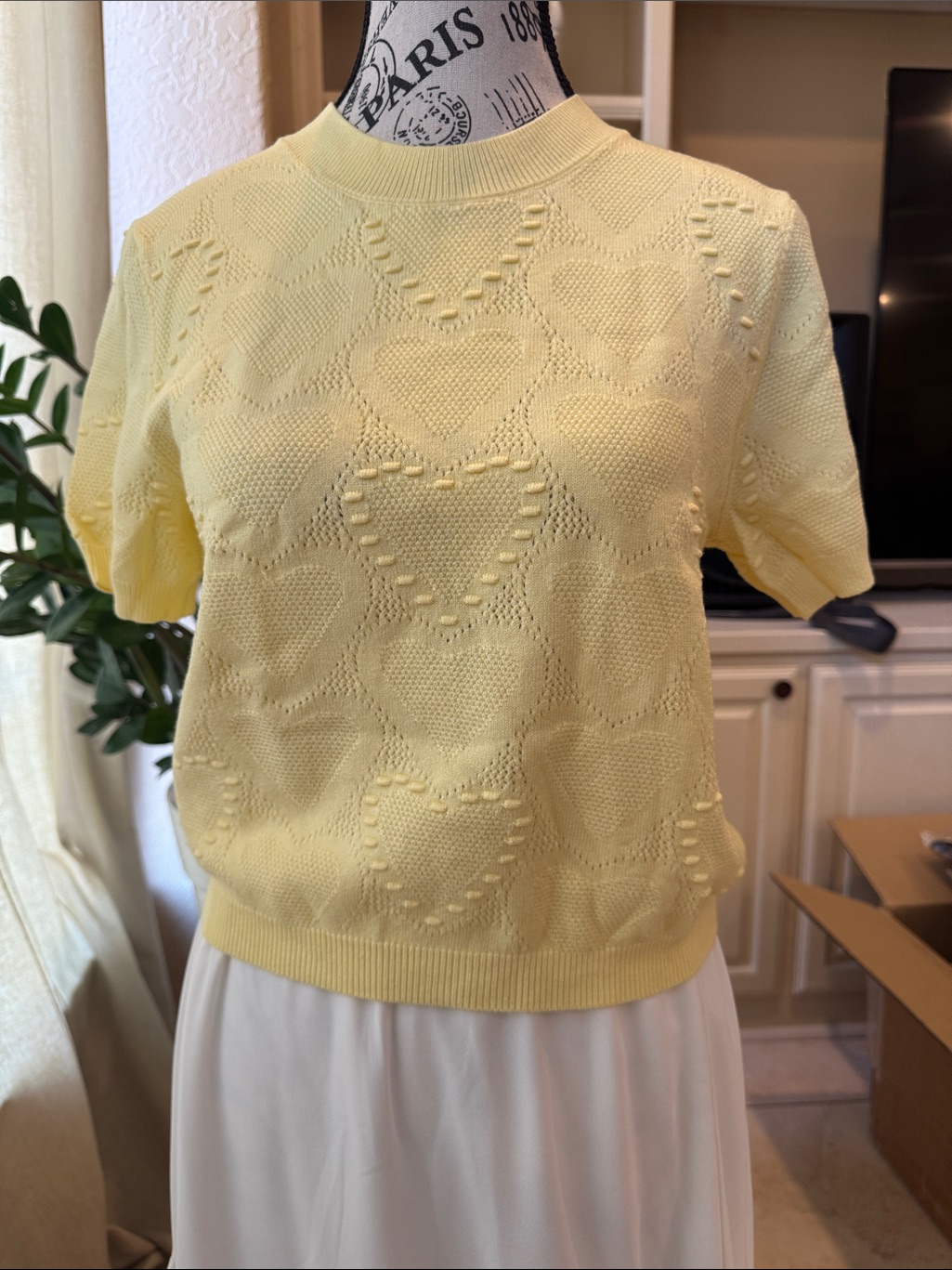 Massimo Dutti Pale Yellow Short-Sleeve Knit Top